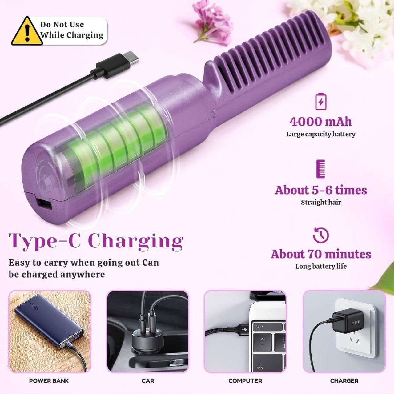 Mini Hair Straightener Hot Comb With Cordless Rechargeable