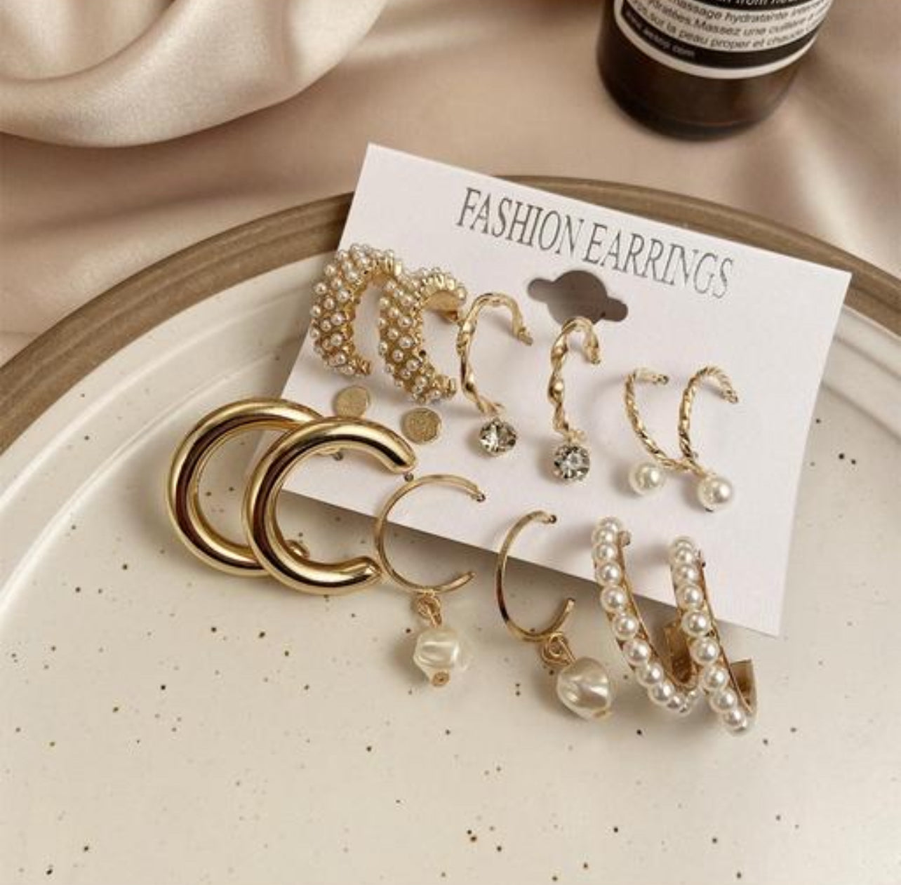 ALLCART's Combo Of 6 Pair Stylish Gold Plated Pearl Hoop Earrings