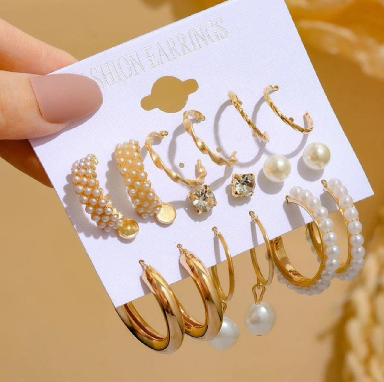 ALLCART's Combo Of 6 Pair Stylish Gold Plated Pearl Hoop Earrings