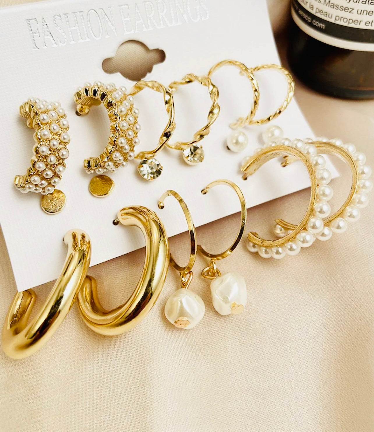 ALLCART's Combo Of 6 Pair Stylish Gold Plated Pearl Hoop Earrings